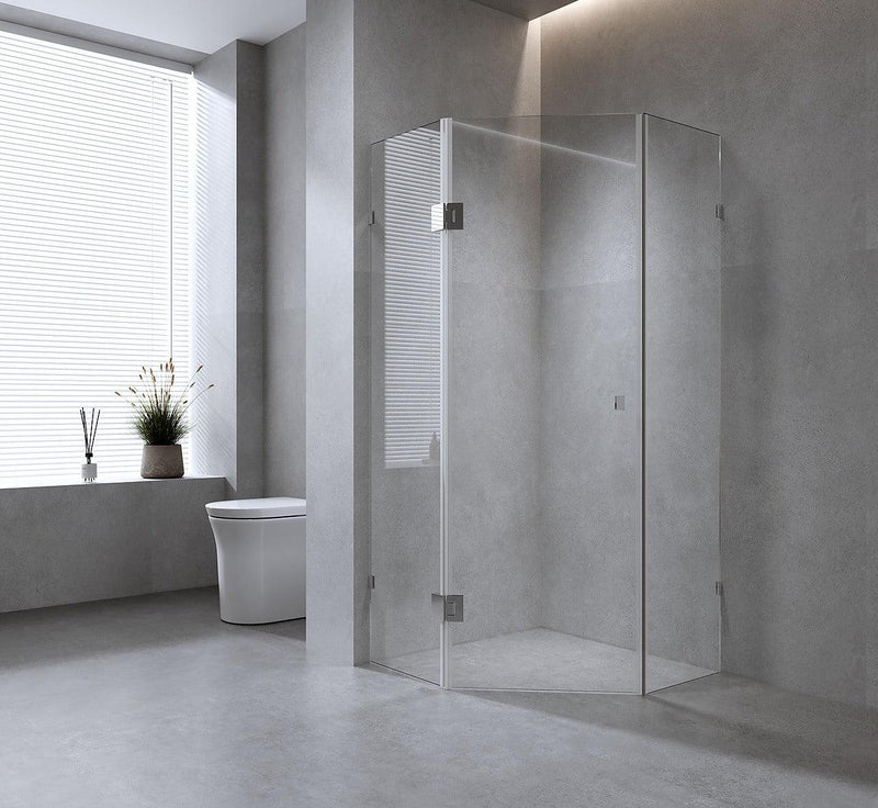 100cm Wall-to-Wall Frameless Shower Screen ??White U-Brackets and Floor U-Bracket with SS Hinges & Square Double Pull Handle main image 1