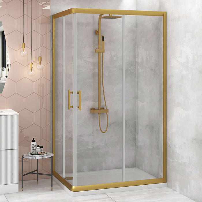 Adjustable 900x1200mm Sliding Door Glass Shower Screen in Gold with Shower Handle Style 2 - Gold