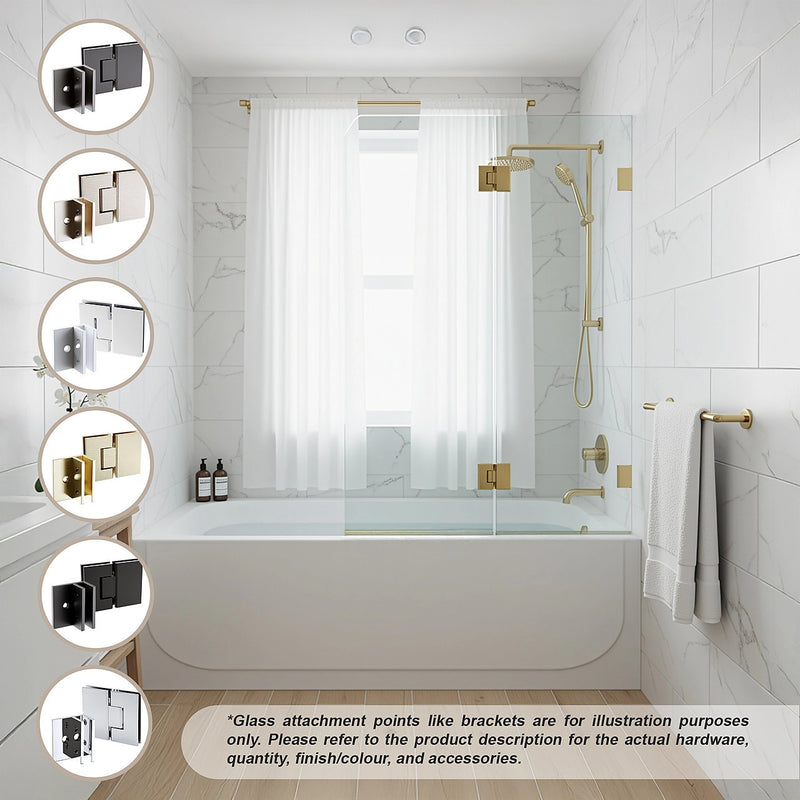 120cm Frameless Glass Bath Screen ??Stainless Steel F-Brackets in Gold