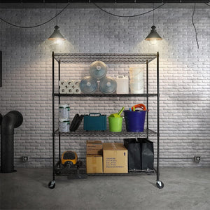 Modular Wire Storage Shelf 1500 x 600 x 1800mm Steel Shelving - Baking Black Technology with Wheels