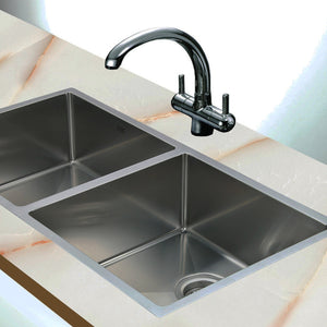 1.0mm Handmade Double Stainless Steel Sink with Waste - 865x440mm