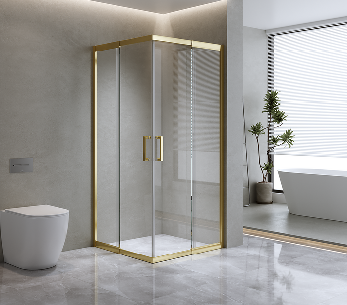 Adjustable 1000x1000mm Sliding Door Glass Shower Screen in Gold with Shower Handle Style 1 - Gold