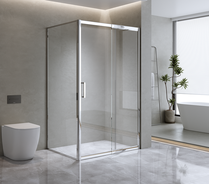 150mm Adjustable (1700x1010mm) Single Door Sliding Glass Shower Screen with Shower Handle Style 1 - Chrome