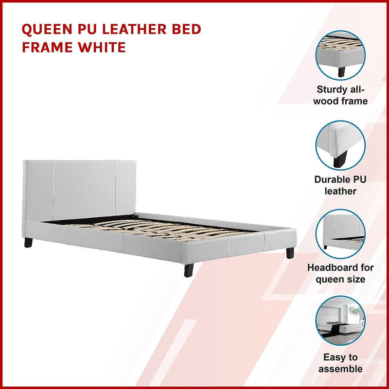 Queen Bed Frame White PU Leather Home Improvement, Furniture, DIY