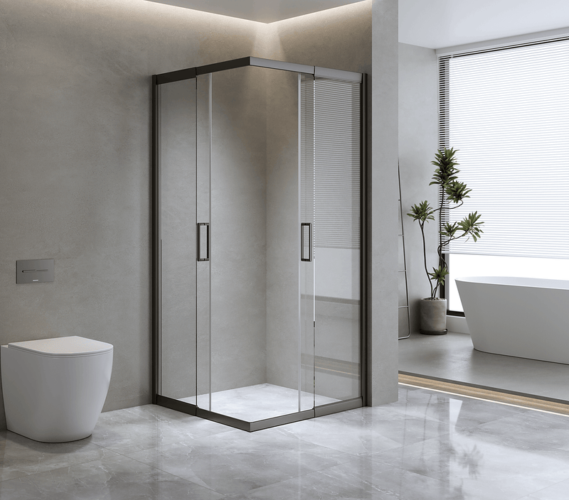 Adjustable 1000x1100mm Double Sliding Door Glass Shower Screen in Black 1000x1100mm Shower