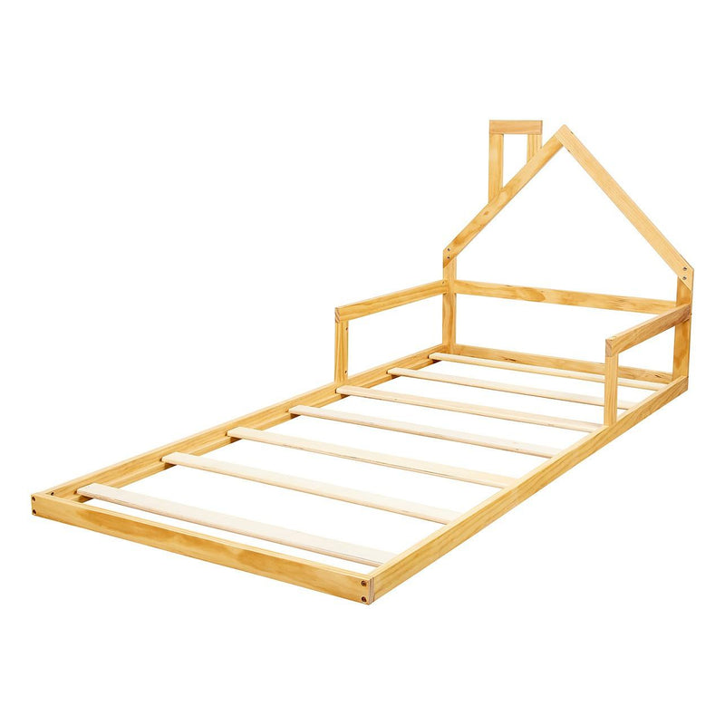 Pine Wood Floor Bed House Frame for Kids and Toddlers Single Wood