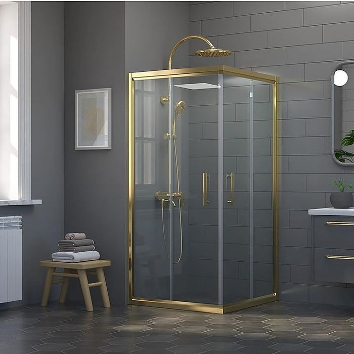 Adjustable 1200x1000mm Sliding Door Glass Shower Screen in Gold with Shower Handle Style 2 - Gold