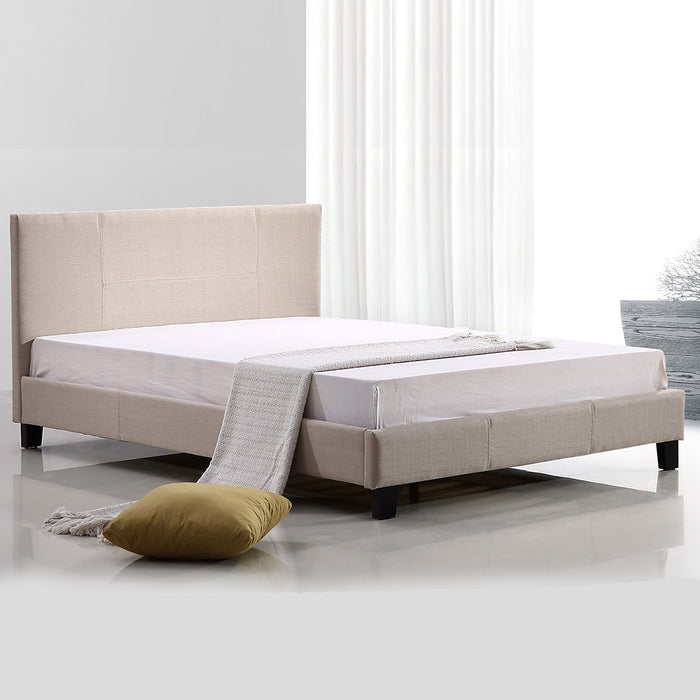 Double Bed Frame Beige Linen Fabric