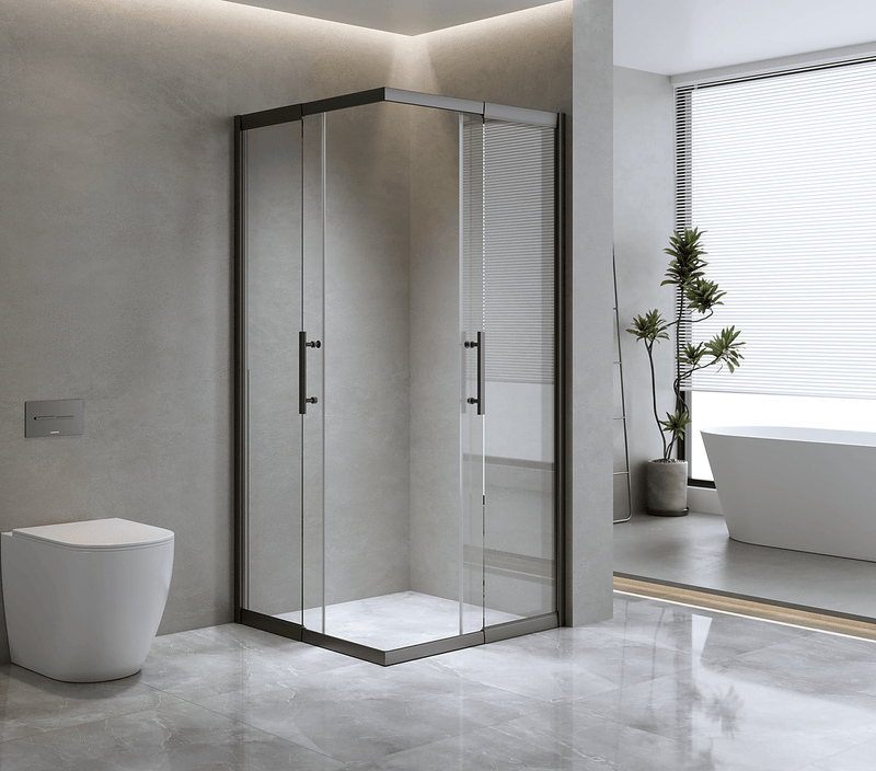 Adjustable 1100x900mm Double Sliding Door Glass Shower Screen in Black main image 0