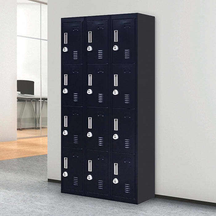Black 12-Door Locker for Office Gym Shed School Home Storage - 3-Digit Combination Lock