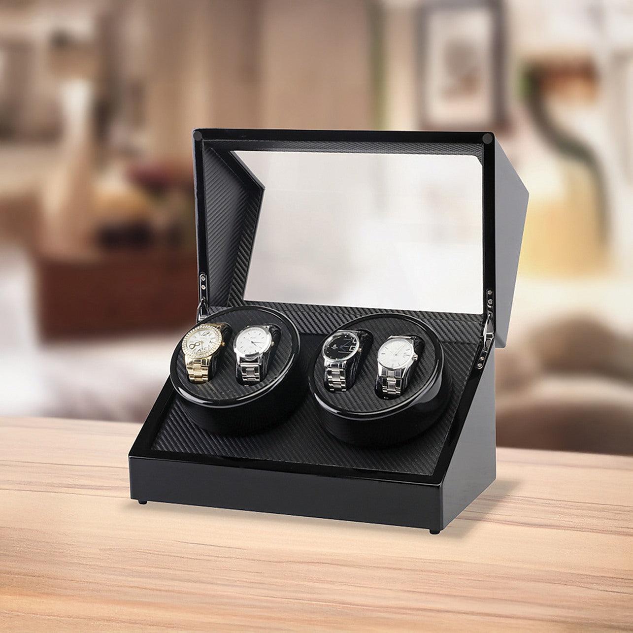 Automatic Quad Watch Winder Wood Display Box Case Motor Rotation