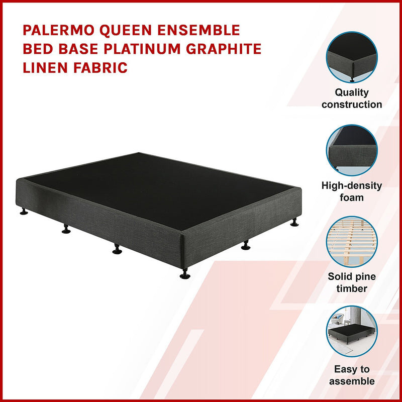 Palermo Queen Ensemble Bed Base Platinum Graphite Linen Fabric Queen