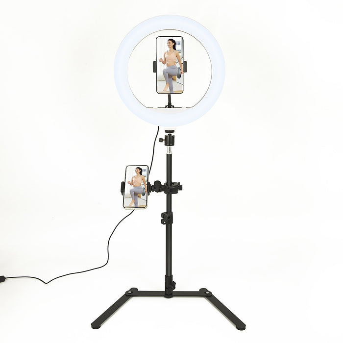 12 Inch LED Video Ring Light with Tabletop Light Stand and Phone Holder Black
