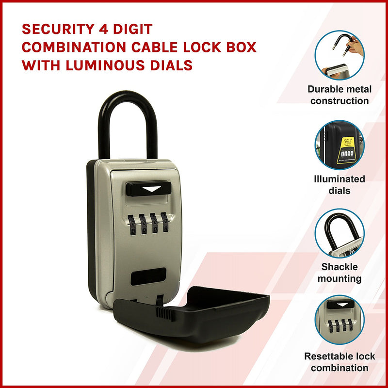 Security 4 Digit Combination Cable Lock Box With Luminous Dials ...