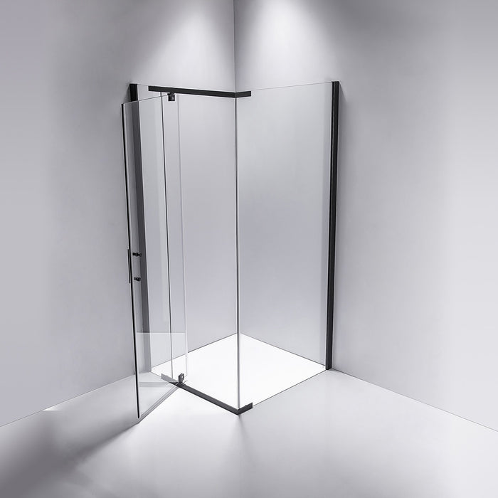 900 x 700 x 1900mm Framed Safety Glass Pivot Door Shower Screen in Black