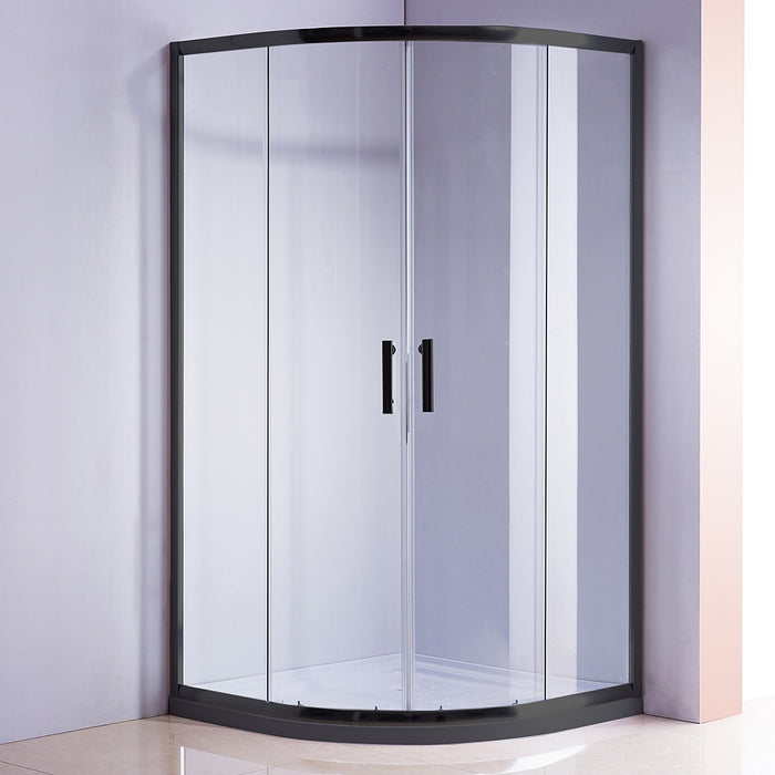 100 x 100cm Rounded Sliding 6mm Curved Shower Screen in Black with White Base