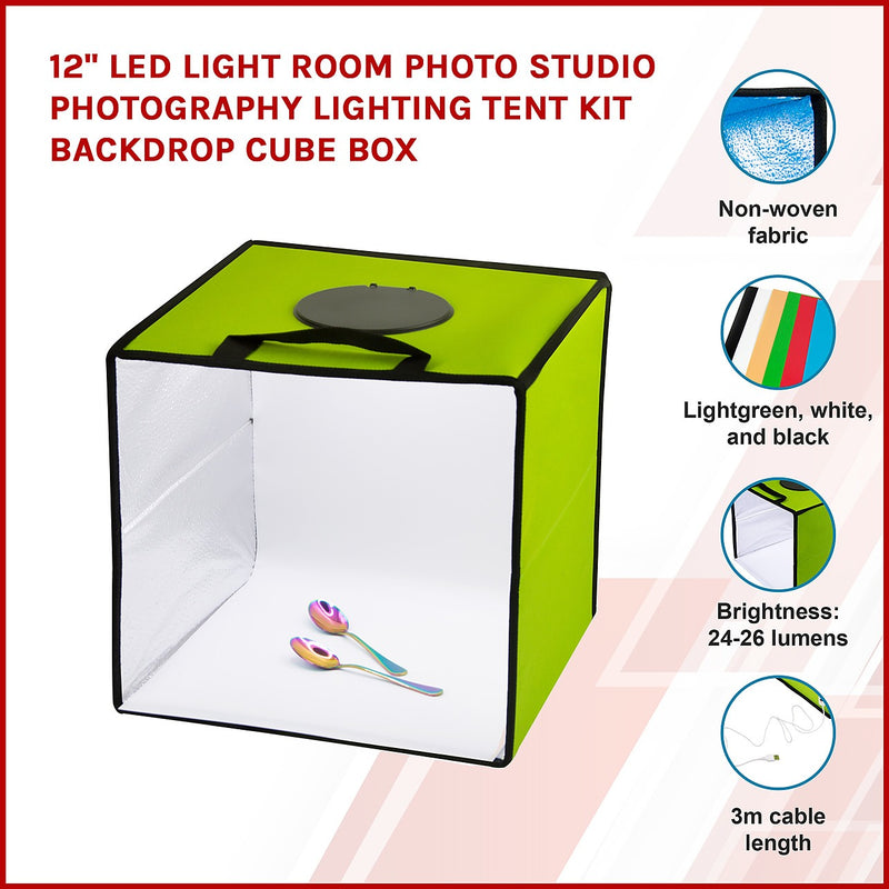 12 LED Light Room Photo Studio Photography Lighting Tent Kit Backdrop Cube Box