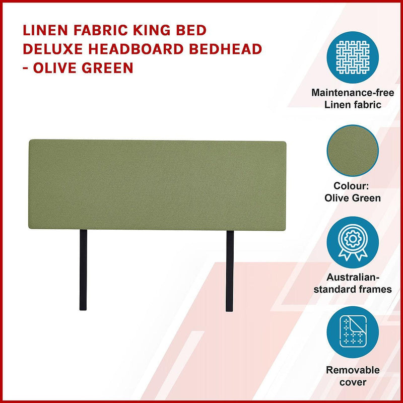 Linen Fabric King Bed Deluxe Headboard Bedhead Olive Green King