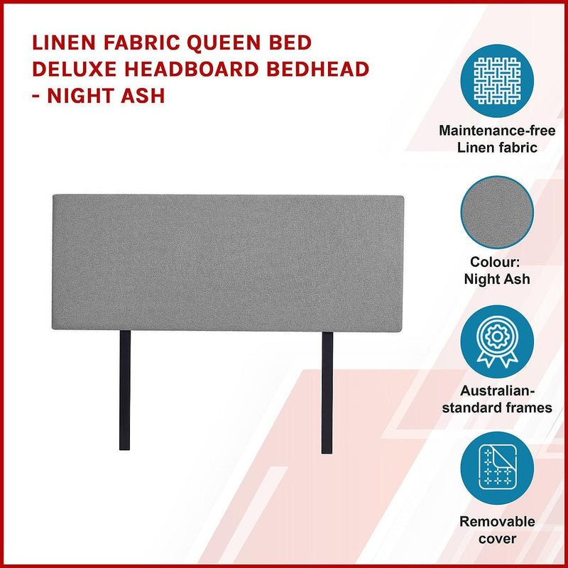 Linen Fabric Queen Bed Deluxe Headboard Bedhead Night Ash Queen