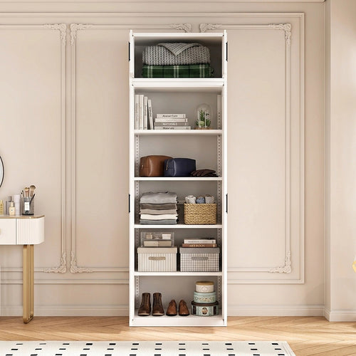 80x240cm 2-Door White Steel Shelf Wardrobe with Black Handle Storage Cabinet