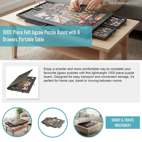 1000 Piece Jigsaw Puzzle Board with 6 Drawers Portable Felt Table