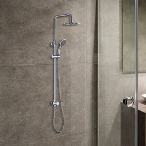WELS 8" Chrome Rain Shower Dual Rounded Heads Set with Handheld
