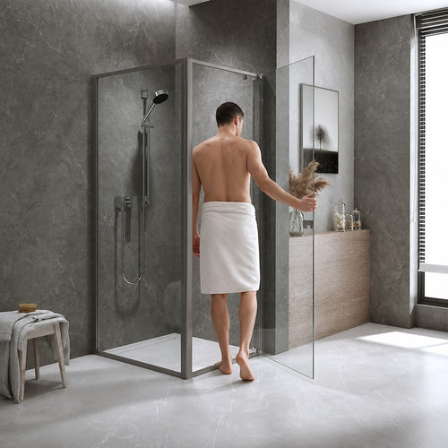 Semi-Frameless Shower Screen – Gunmetal, Front: (114~122)x195cm, Side: (98~101)x195cm
