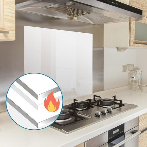 Toughened 60 x 75cm White Glass Kitchen Splashback