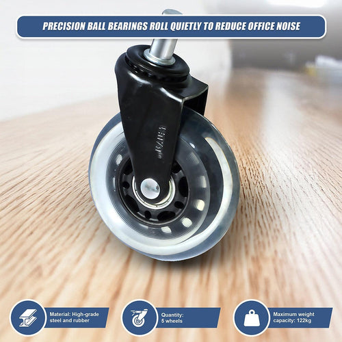 5x Office Chair Rollerblade Caster Wheels Safe for All Floors - Universal Fit