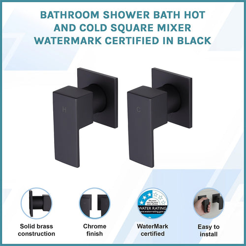 Bathroom Shower Bath Hot and Cold Square Mixer WATERMARK Certified - Black