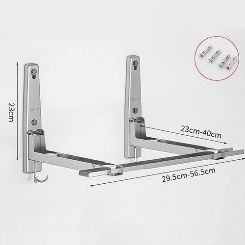 Stainless Steel Microwave Oven Wall Mount Bracket – Adjustable Shelf with Removable Hooks