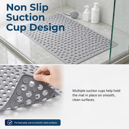 60x90cm Grey Non Slip Bath Mat TPE Shower Mat with Suction Cups