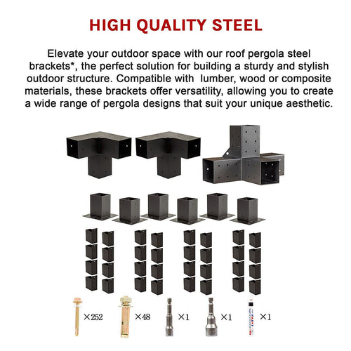 Roof Pergola Gazebo Shed Matte Black Steel Double Wall with Top Rafters Brackets DIY Kits