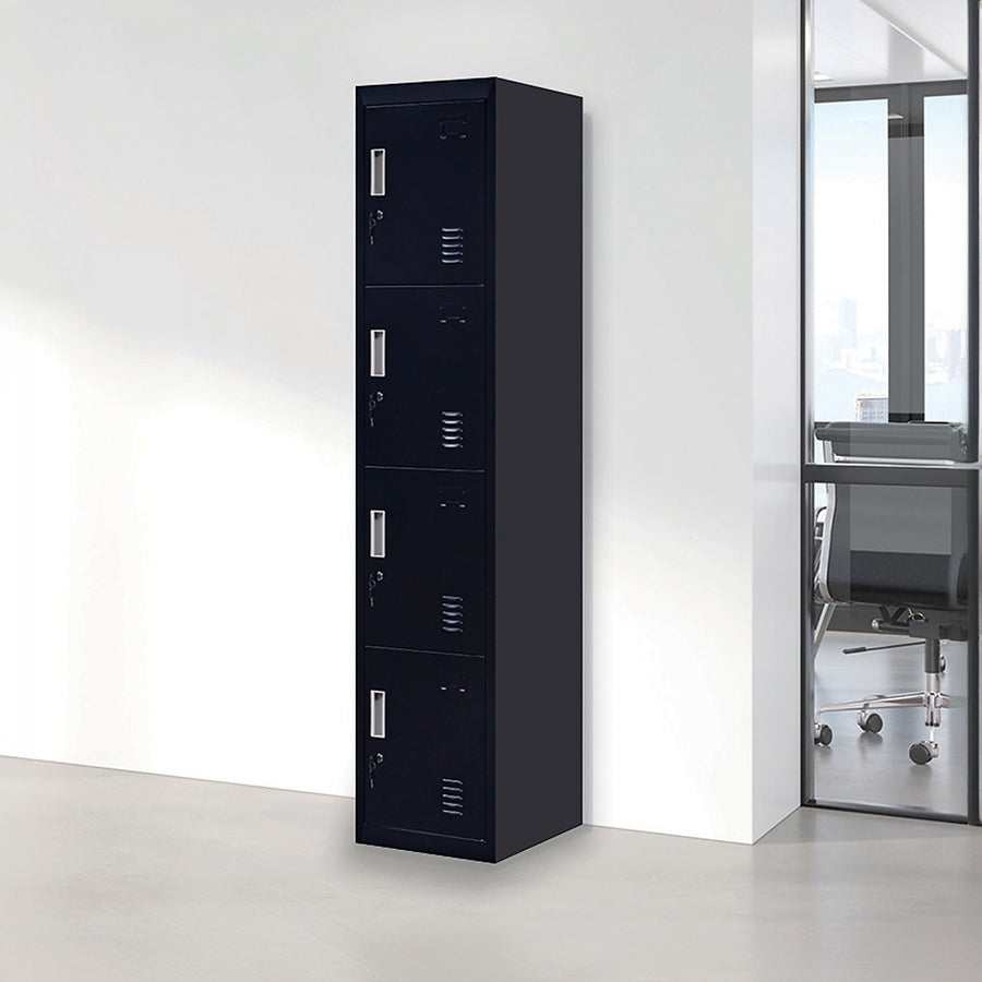 Black Locker with 4 Doors & Standard Lock with 2 Keys – Storage for Gym, School, or Workplace