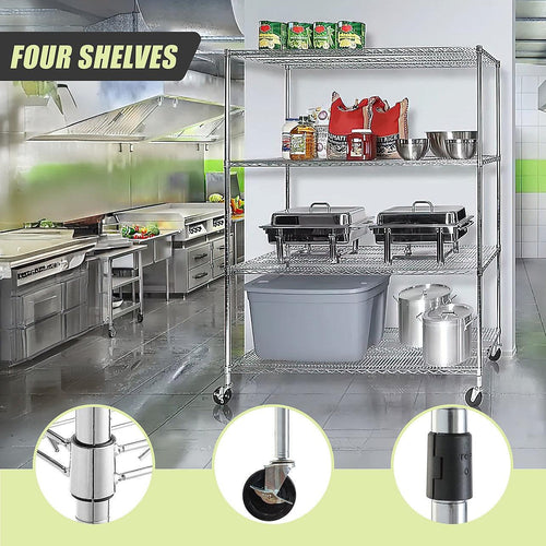 Modular Wire Storage Shelf 1500 x 450 x 1920mm Steel Shelving - Carbon Chrome Plated with Wheels