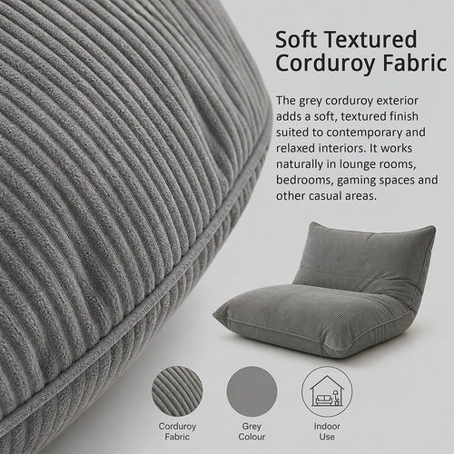 3 in 1 Bean Bag Cover No Filling Grey Corduroy 140 x 180cm