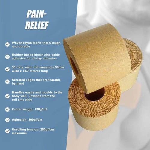 Premium Rigid Sports Strapping Tape - 30 Rolls of 38mm