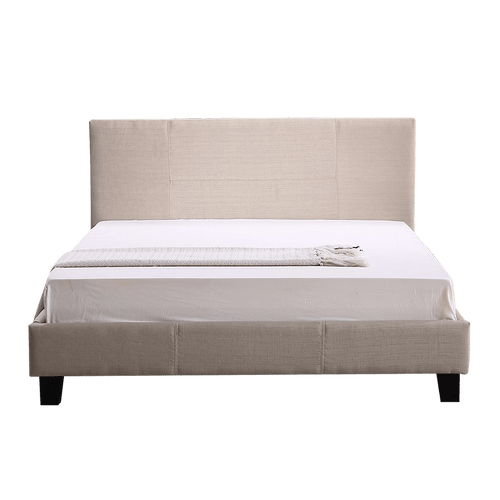 Double Bed Frame Beige Linen Fabric