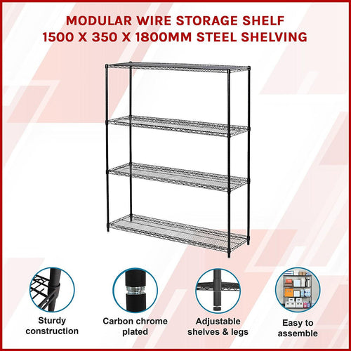 Modular Wire Storage Shelf 1500 x 350 x 1800mm Steel Shelving - Baking Black Technology