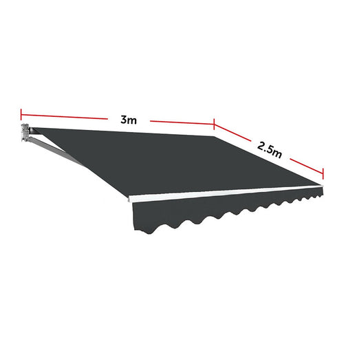 Outdoor Awning Grey - 3x2.5m Retractable Sunshade