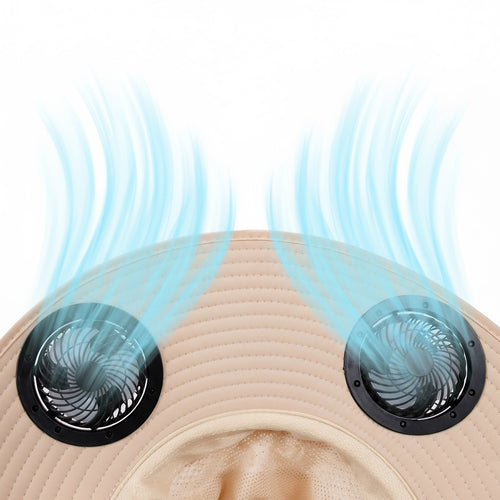Solar & USB Powered Cooling Hat with Dual Fan – Khaki Outdoor Sun Hat