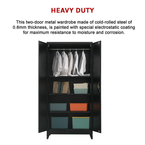 Double-Door Metal Cabinet with 4 Shelves – Office, Garage, or Home Storage in Black with Legs