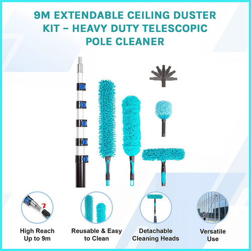 9m Extendable Ceiling Duster Kit – Heavy Duty Telescopic Pole for High Reach Cleaning