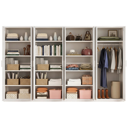 320x200cm 8-Door White Steel 1 Hanging and 3 Shelf Wardrobe with White Handle Storage Cabinet