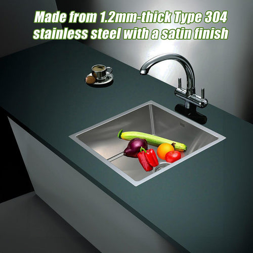 490x440mm Stainless Steel Handmade 1.2mm Sink with Waste in Stainless Steel 304 Finish