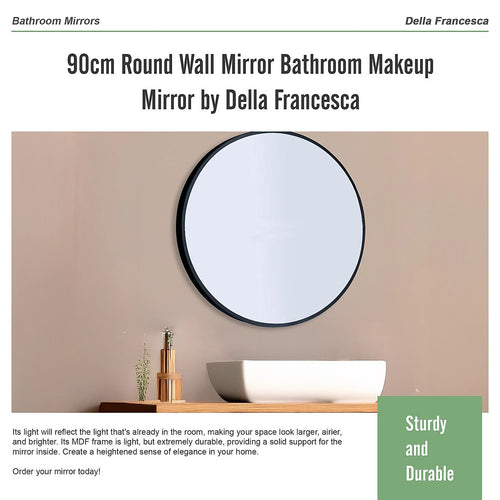 90cm Round Wall Mirror Bathroom Makeup Mirror by Della Francesca - Black