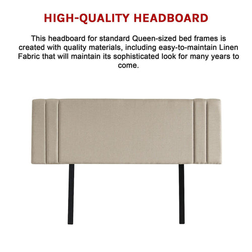 Beige Linen Fabric Queen Deluxe Headboard Bedhead