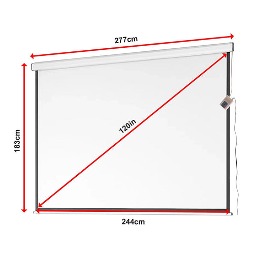 120" Electric Motorised Projector Screen – Wall/Ceiling Mount, Remote Control