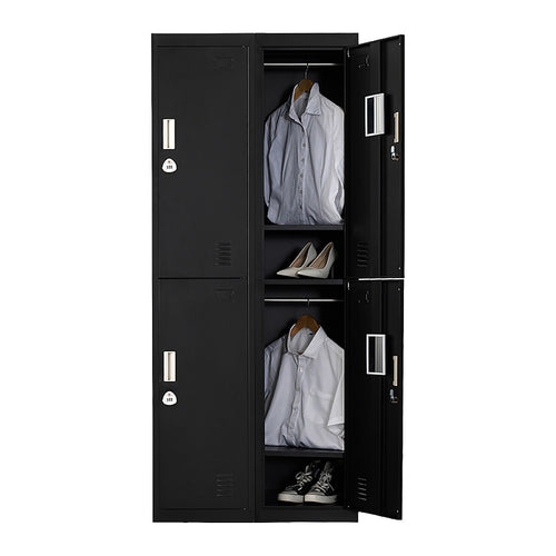 4-Door Metal Locker – 2x2 Layout, Black, 3-Digit Combination Lock