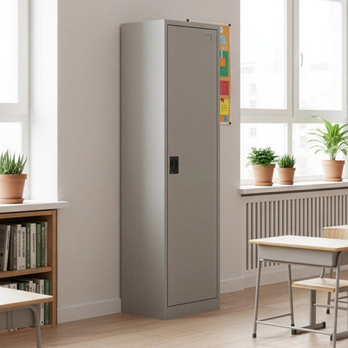 Single Door Metal Locker Cabinet - Grey without Legs